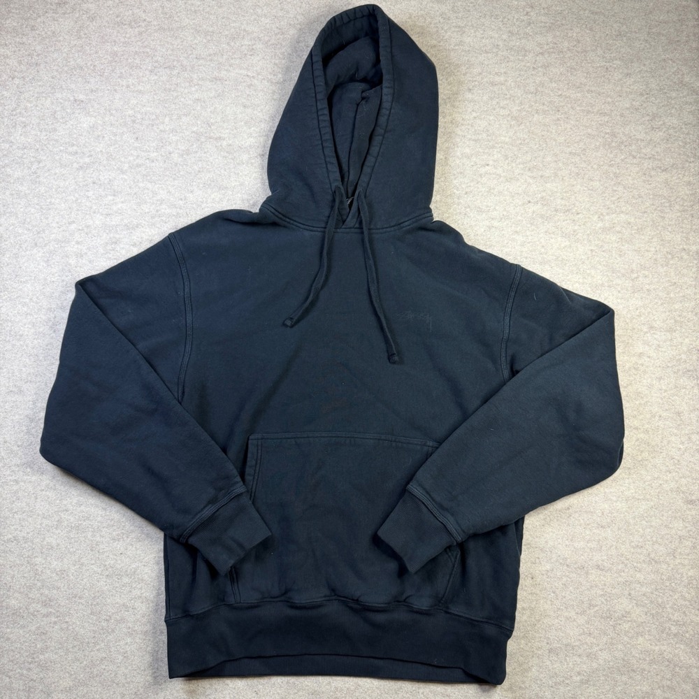 Stussy Mens Black Tonal Embroidered Logo Pullover Hoodie Size Medium Portugal